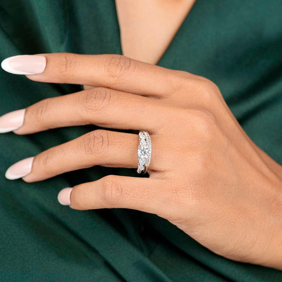 1.55 CT dual band lab-grown diamond ring worn on hand