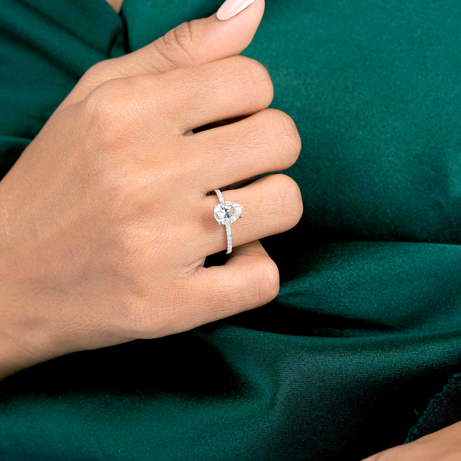 1.79 CT pear lab-grown diamond ring worn on hand