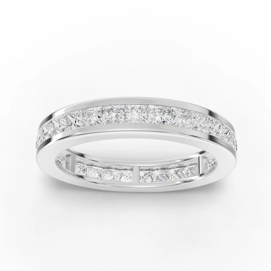 1.50 ct princess cut full eternity lab diamond band with channel-set square diamonds in a continuous ring