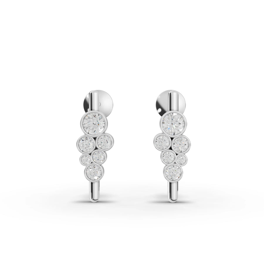 0.52 ct graduated bezel lab diamond drop earrings with cascading round stones and secure screw back design