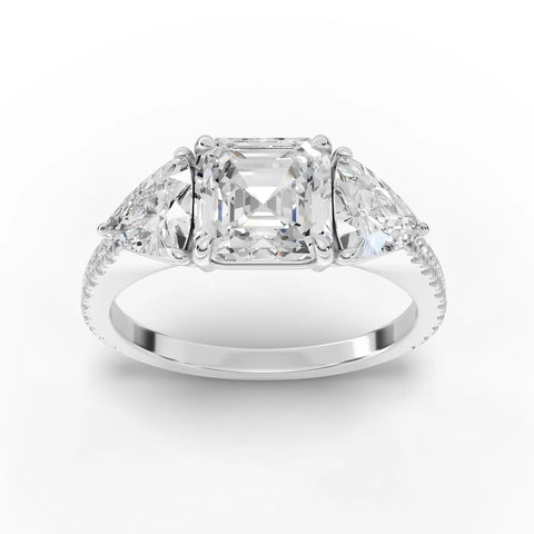 Asscher Cut Lab Diamond Three-Stone Engagement Ring · Trillion Side Stone