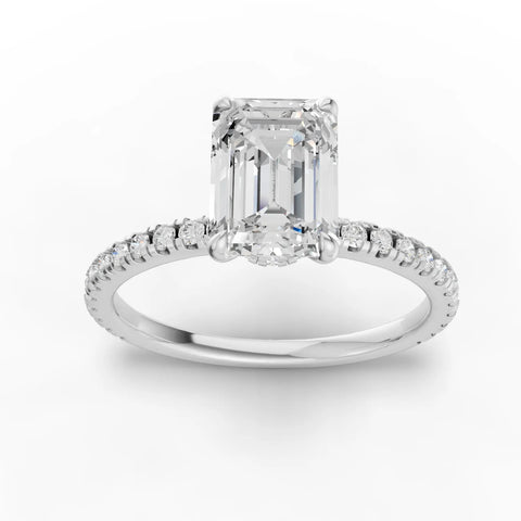 0.78 Ct Emerald Hidden Halo Pavé Ring