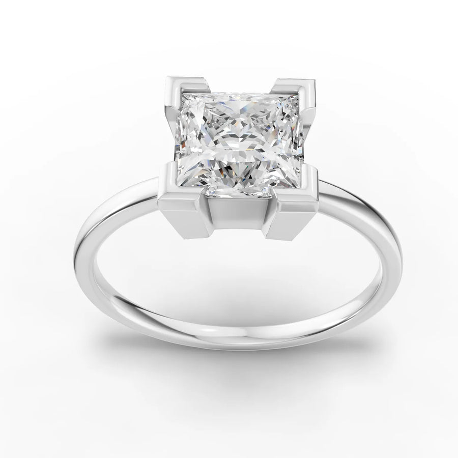 1.50 ct princess solitaire lab grown diamond ring in rose gold with square center stone and polished band