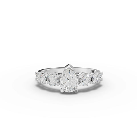 Pear-Shaped Lab-Grown Diamond Ring with Round Side Stones