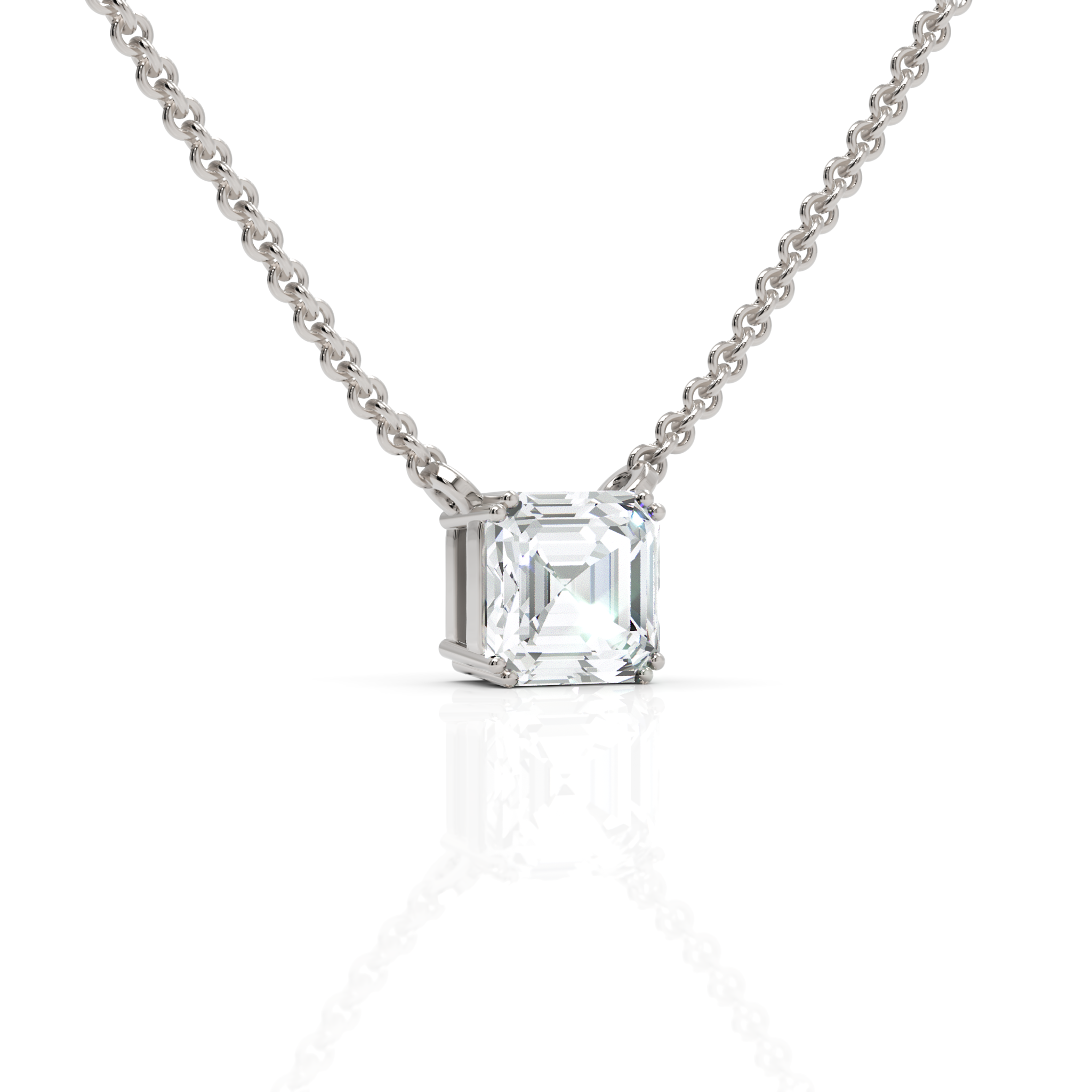 Lab-grown Asscher cut diamond pendant white gold close-up