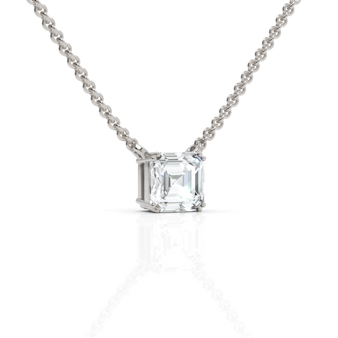 Lab-grown Asscher cut diamond pendant white gold close-up