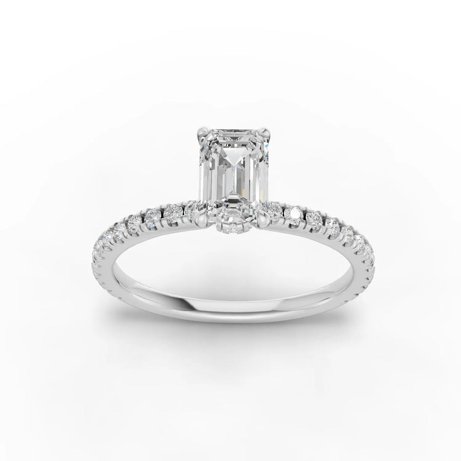 0.78 ct emerald hidden halo pavé lab diamond ring with 0.50 ct center stone in 18k gold