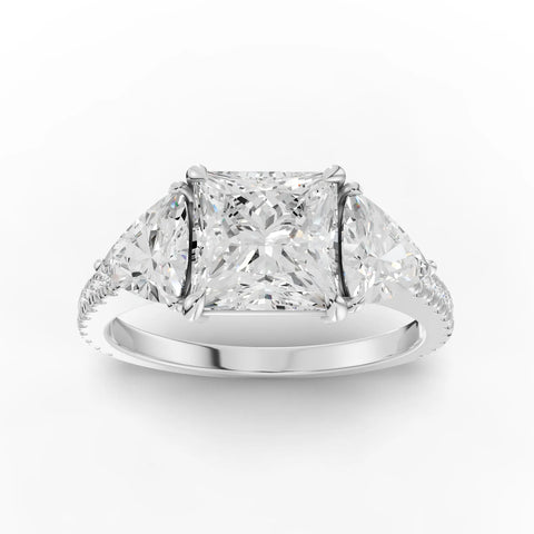 Three-Stone Princess Lab Diamond Ring · Trillion Cut Side Diamonds