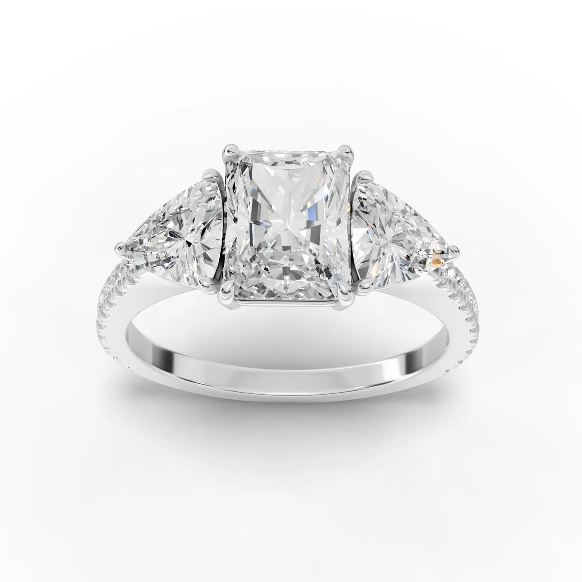 Radiant Cut Lab Diamond Three-Stone Engagement Ring · Trillion Side Stones
