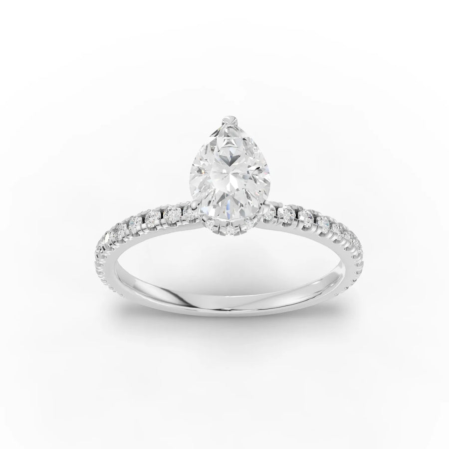 0.98 Ct Pear Hidden Halo Pavé Ring