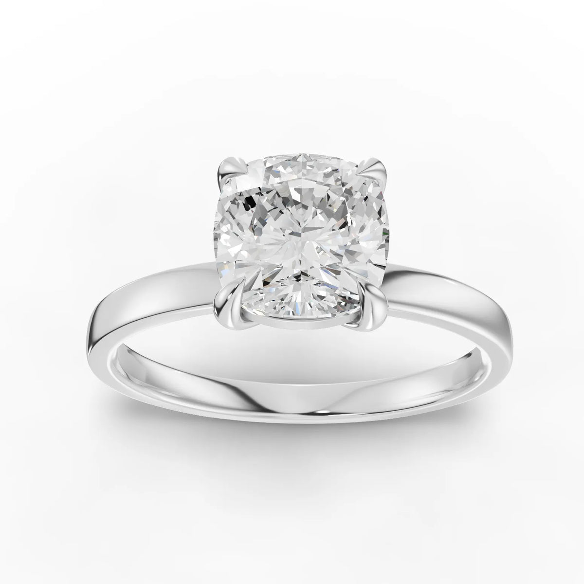 1.50 ct cushion solitaire lab diamond ring with polished band and elevated center stone