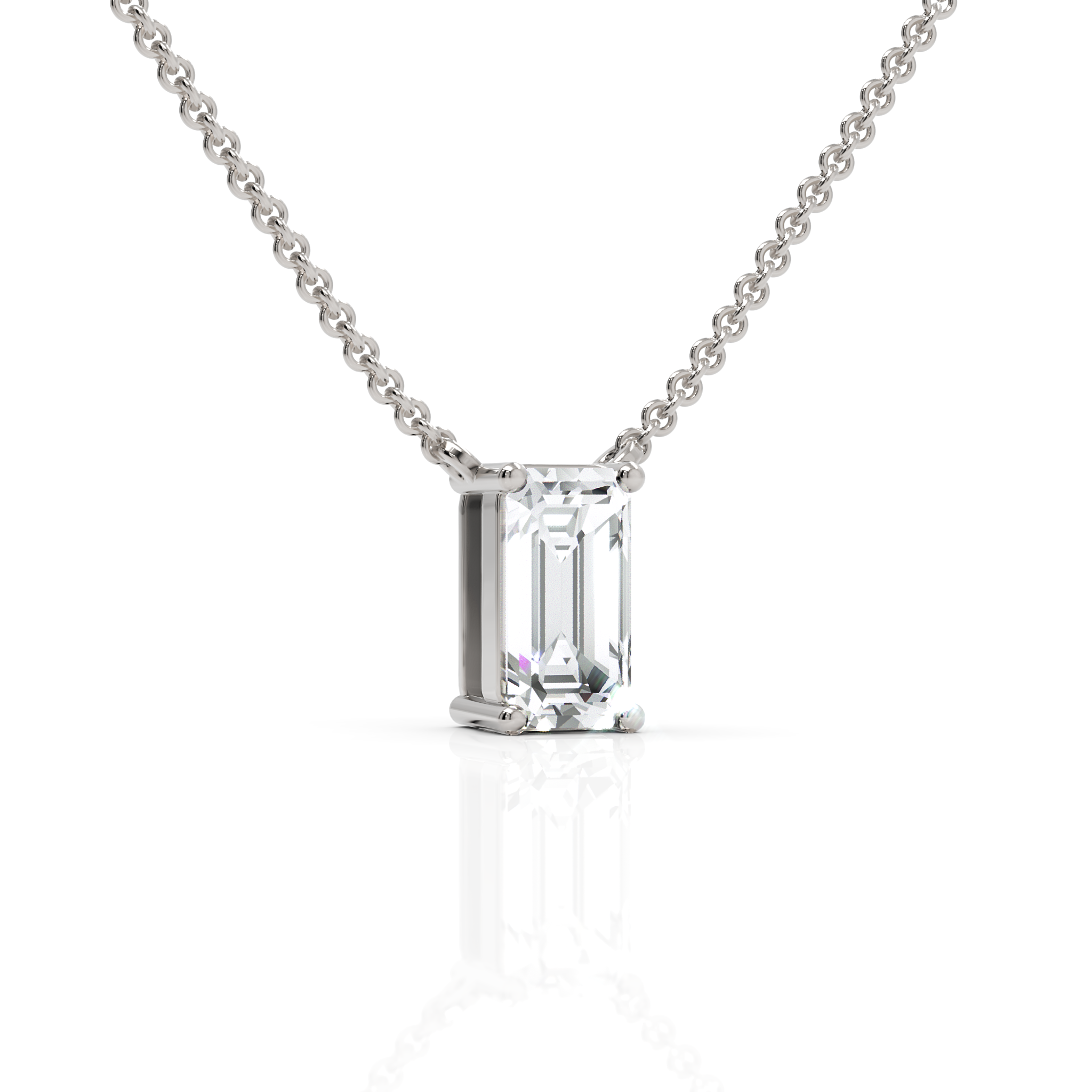 Lab-grown emerald cut diamond pendant white gold close-up