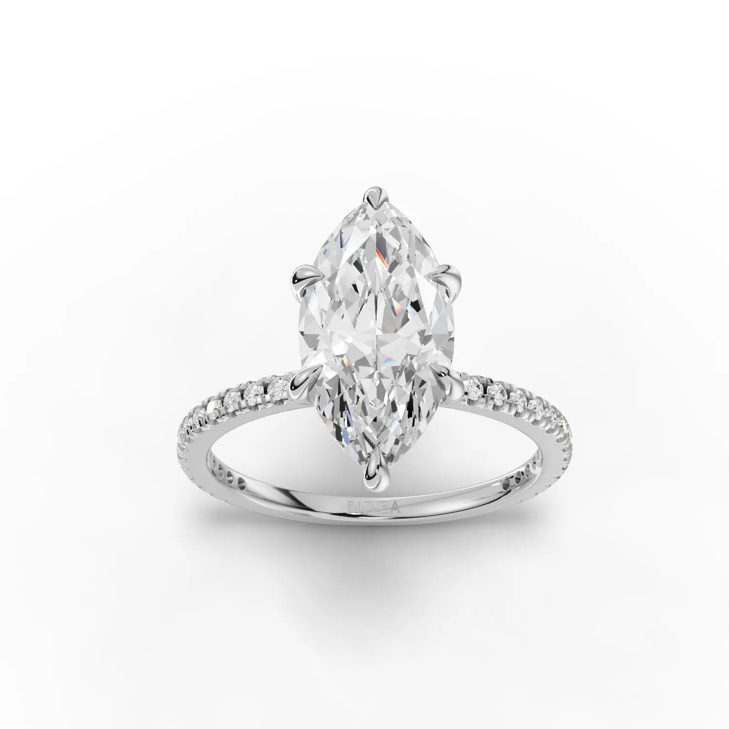 Marquise cut lab-grown diamond ring white gold top view