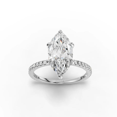Marquise cut lab-grown diamond ring white gold top view