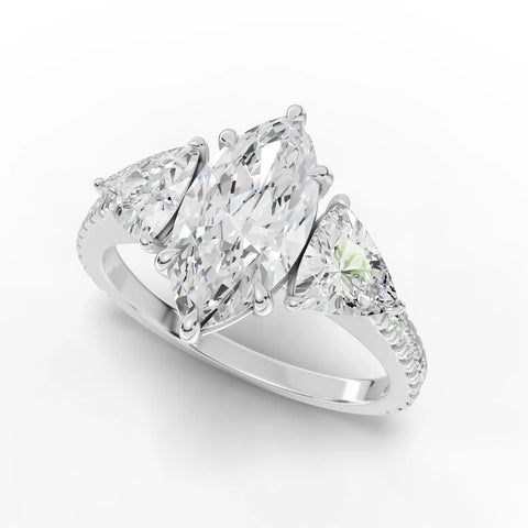 Marquise Cut Lab Diamond Three-Stone Engagement Ring · Trillion Side Stones