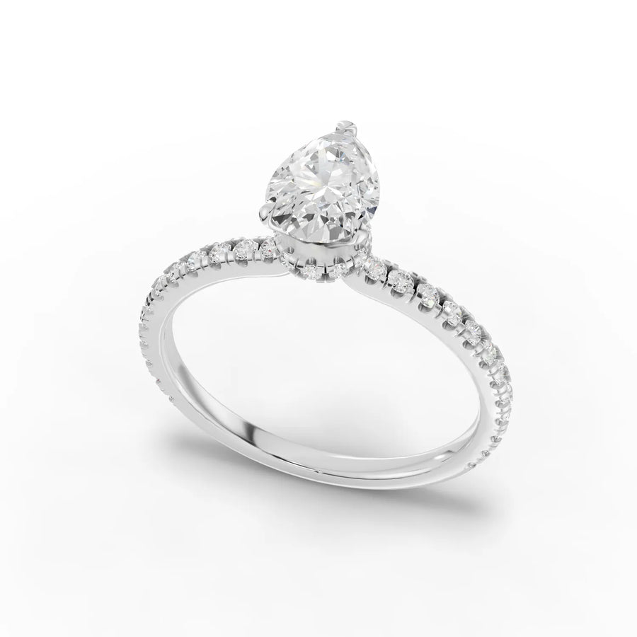 0.98 Ct Pear Hidden Halo Pavé Ring