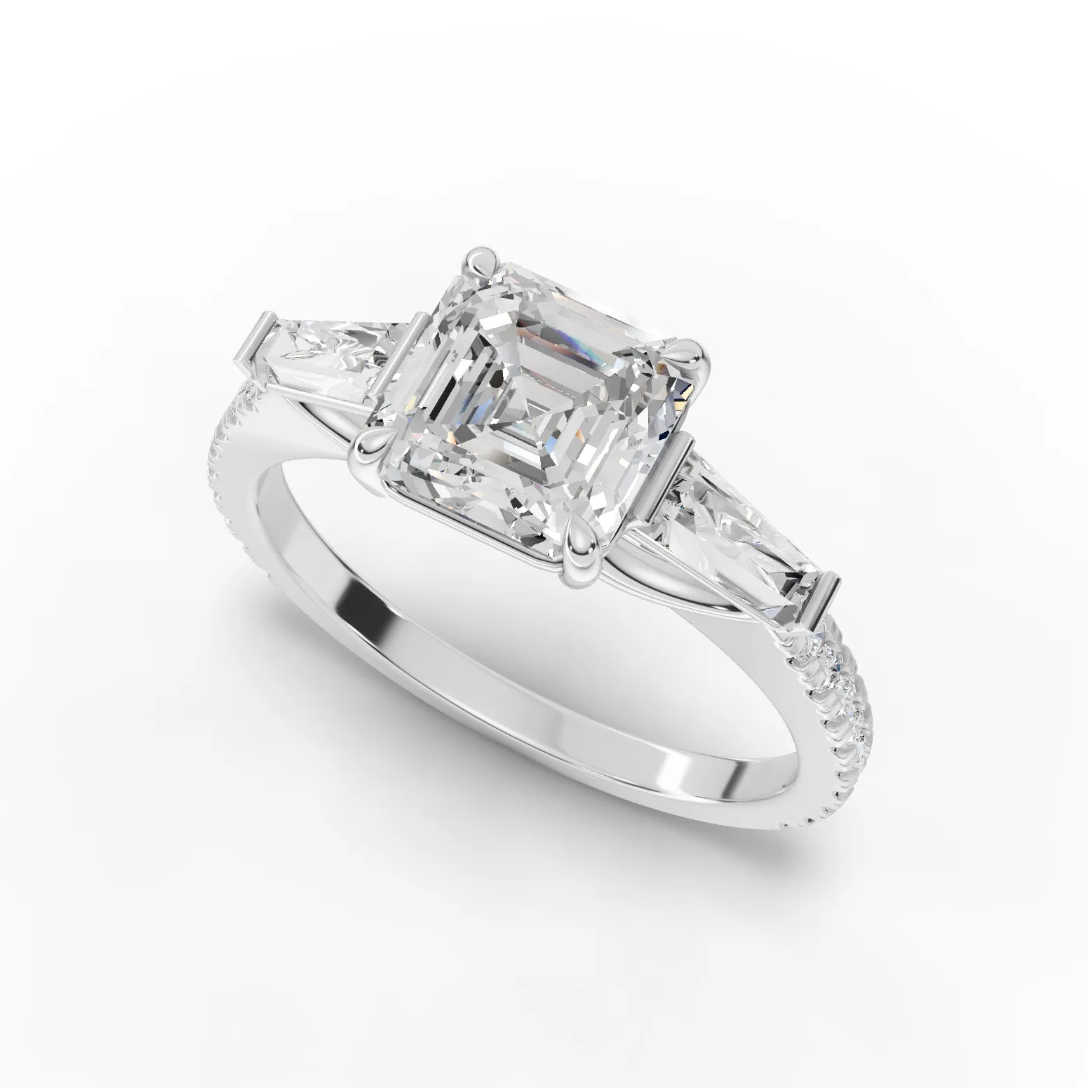 Emerald trinity diamond ring white gold angle