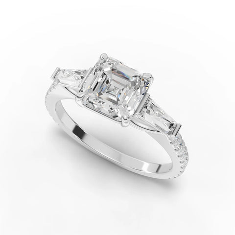 Emerald trinity diamond ring white gold angle