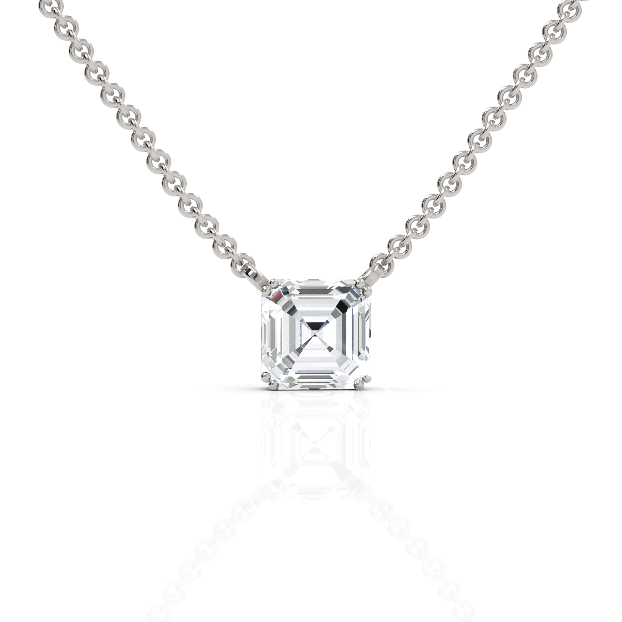 1 CT lab-grown Asscher cut diamond pendant white gold front view