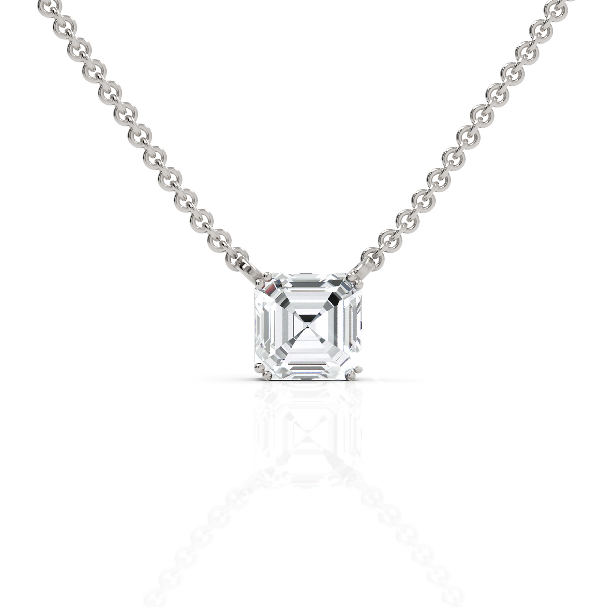 1 CT lab-grown Asscher cut diamond pendant white gold front view