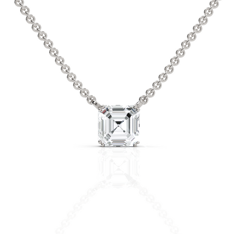 1 CT lab-grown Asscher cut diamond pendant white gold front view