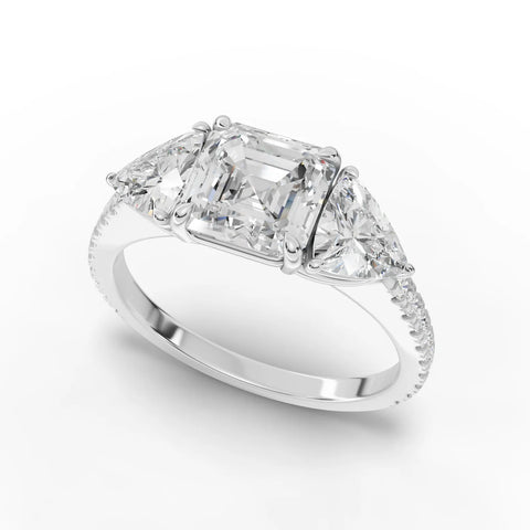 Asscher Cut Lab Diamond Three-Stone Engagement Ring · Trillion Side Stone