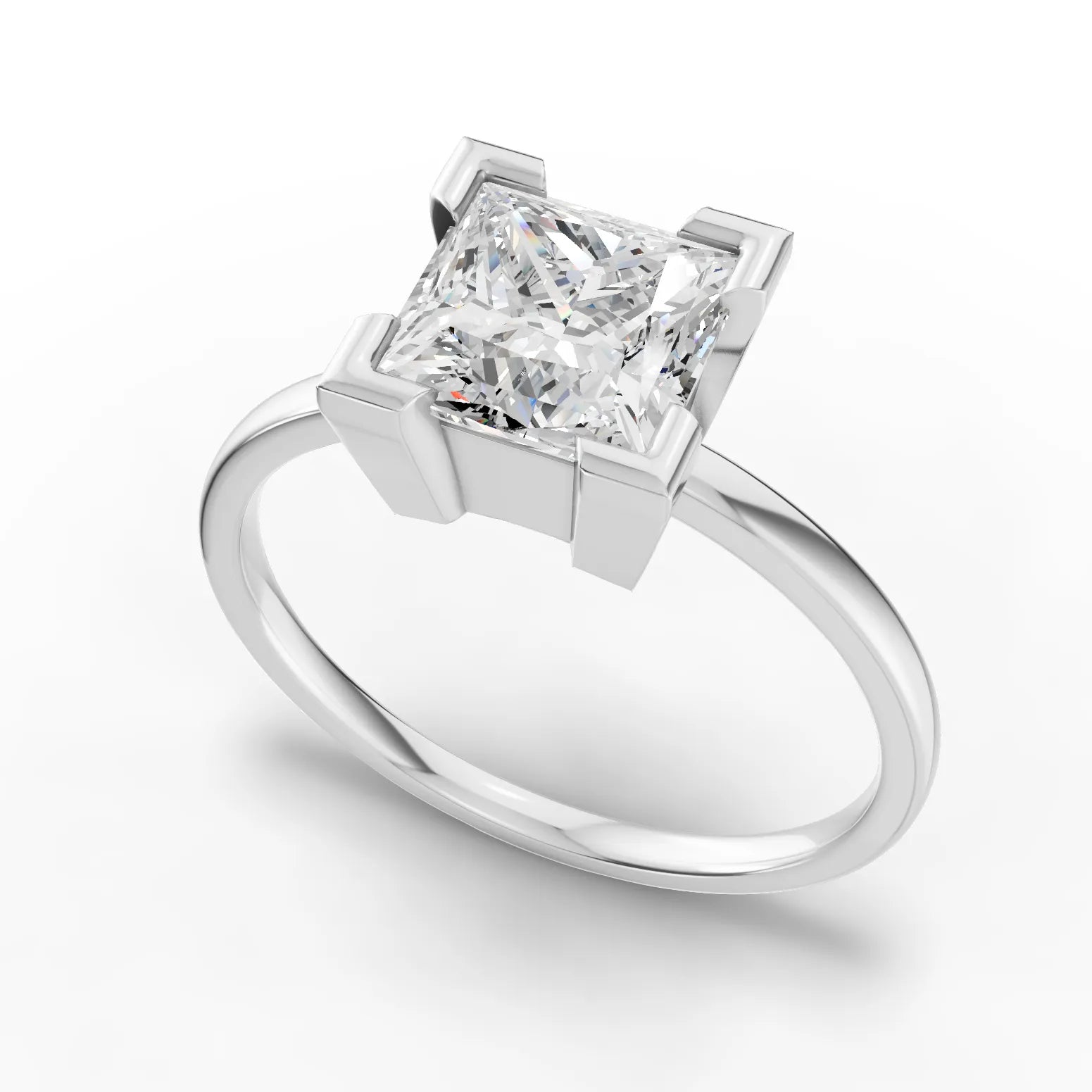 Princess solitaire ring white gold angle