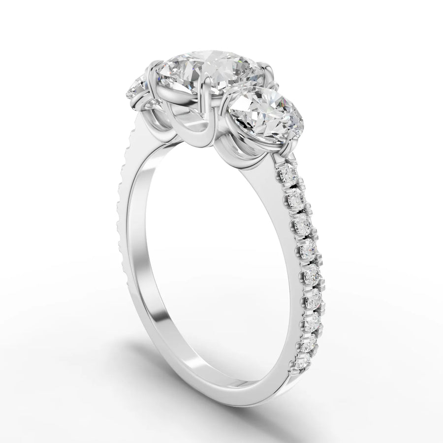 Cushion trinity lab-grown ring white gold close-up