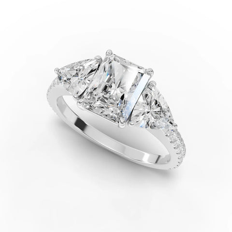 Radiant Cut Lab Diamond Three-Stone Engagement Ring · Trillion Side Stones