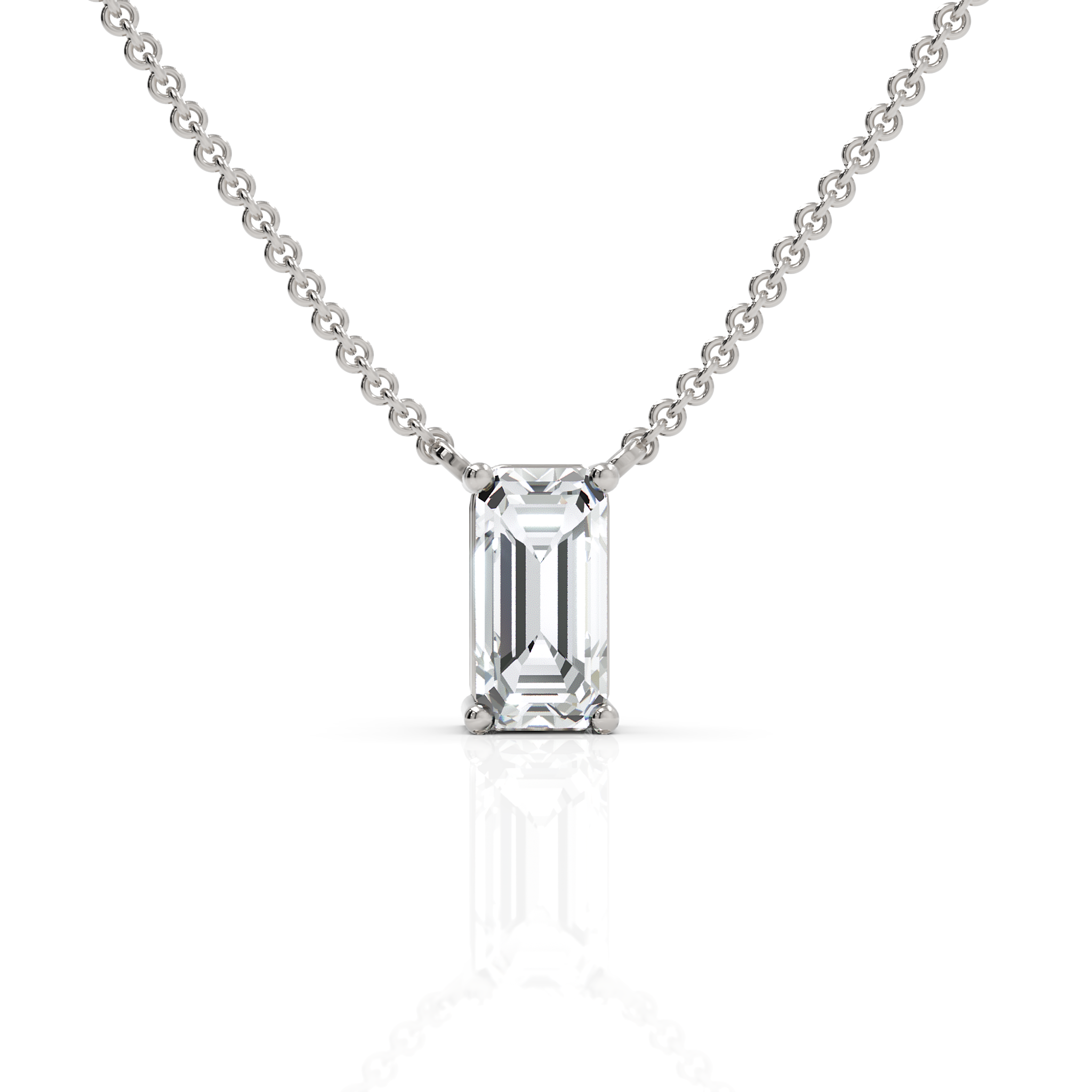 4 ct emerald cut lab grown diamond solitaire pendant necklace in gold with a single elongated center stone