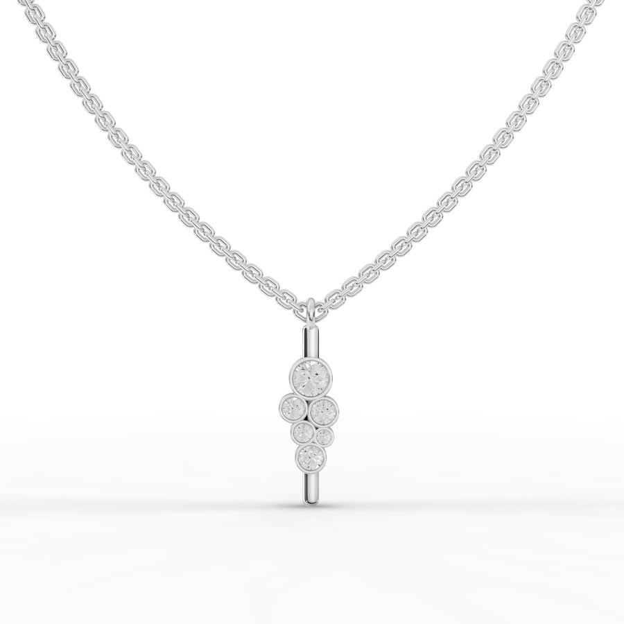0.25 ct bezel cluster lab grown diamond drop pendant with multiple round diamonds in protective bezel settings