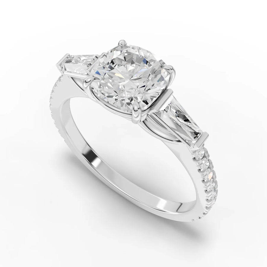 Cushion trinity diamond ring white gold angle