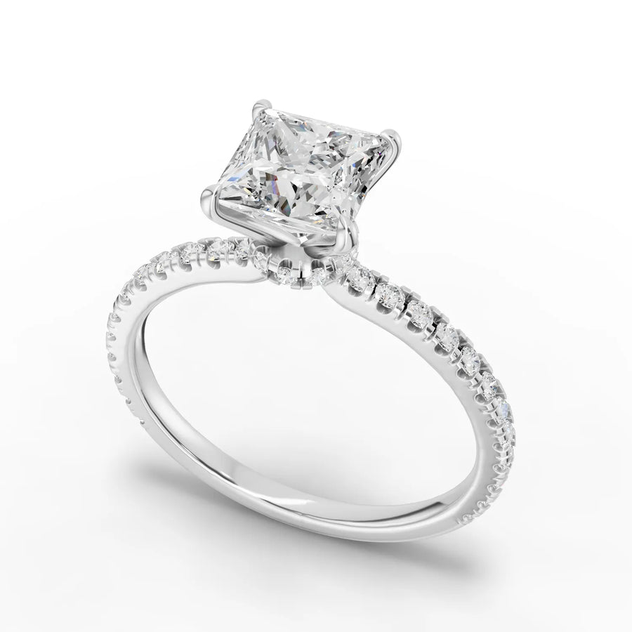Princess diamond band ring white gold angle