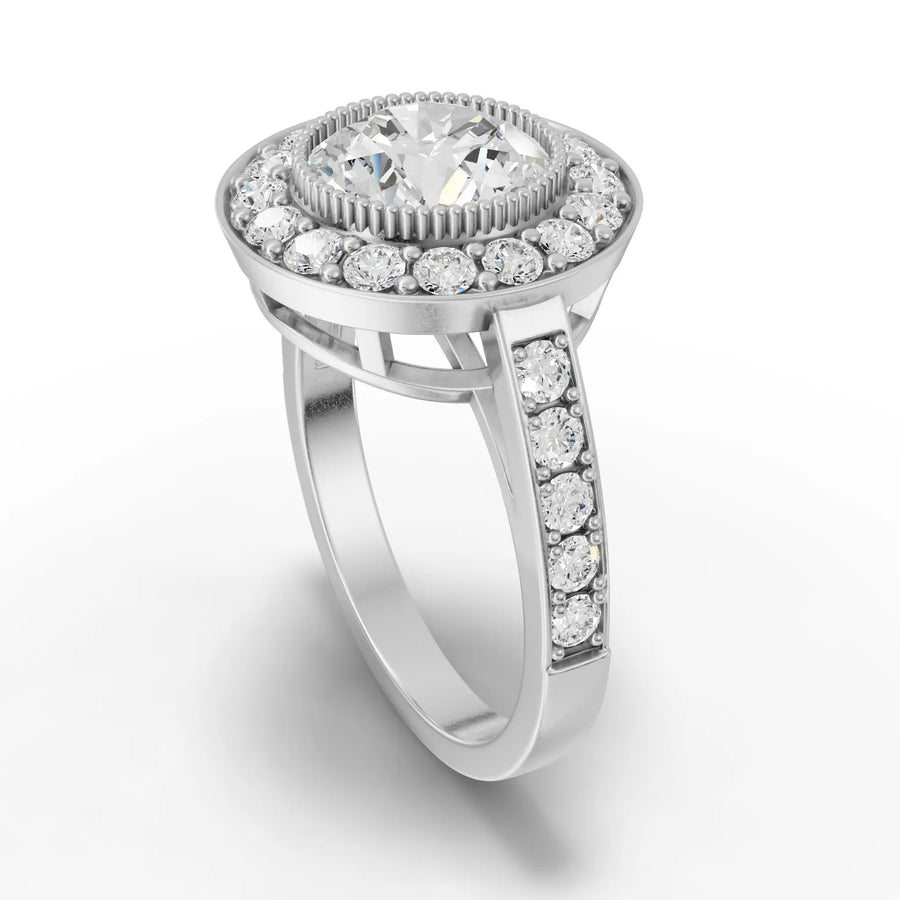 Double halo ring white gold angle