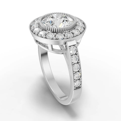 Round Lab Diamond Double Halo Engagement Ring · Pavé Band