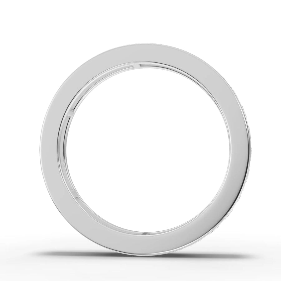 Princess cut lab-grown eternity band white gold close-up