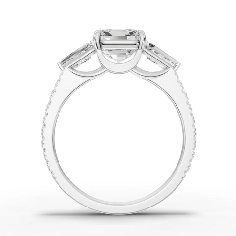 Emerald trinity lab-grown ring white gold close-up