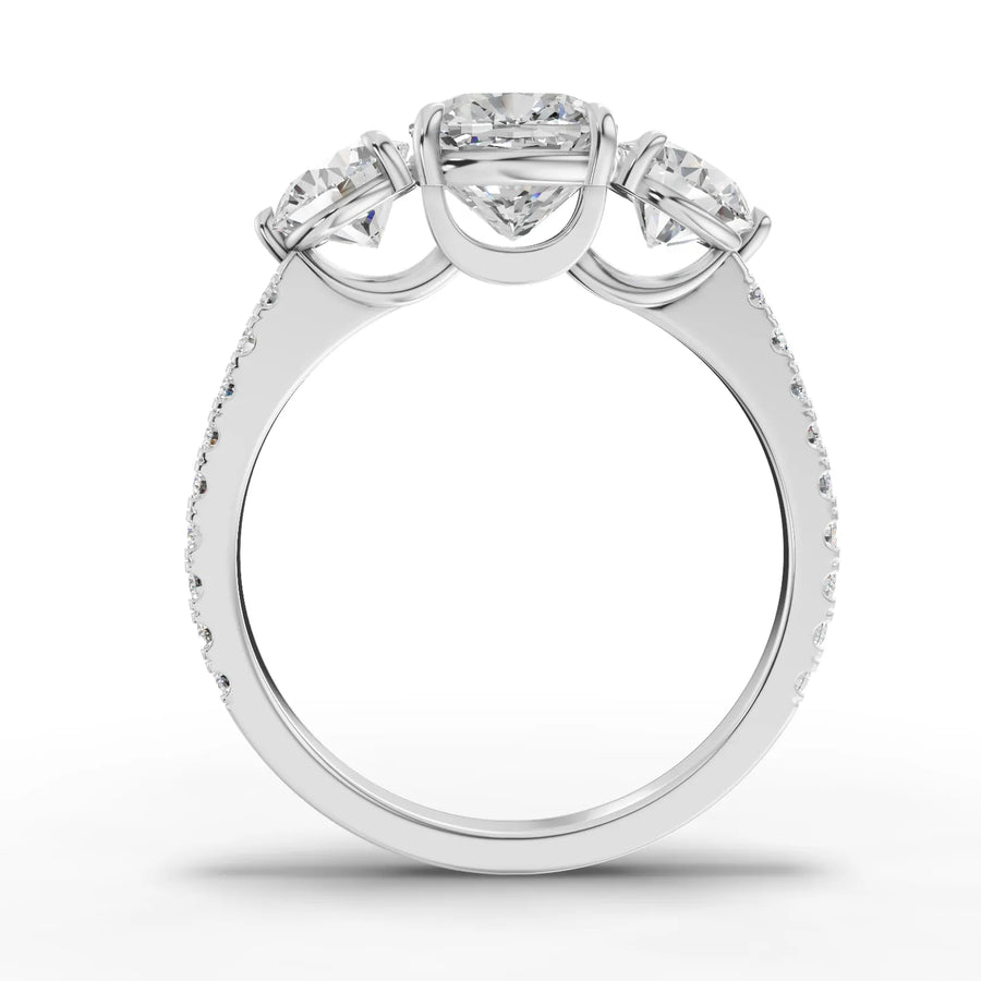 Cushion trinity diamond ring white gold angle