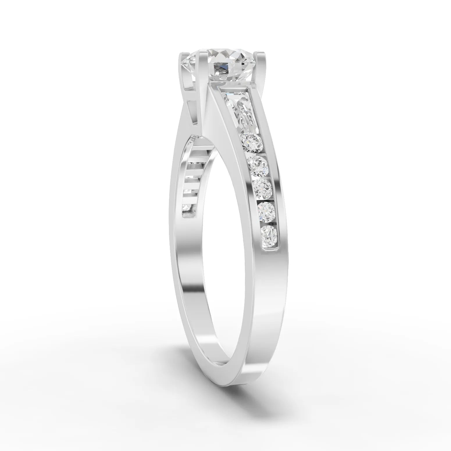 Round lab-grown split shoulder ring white gold close-up