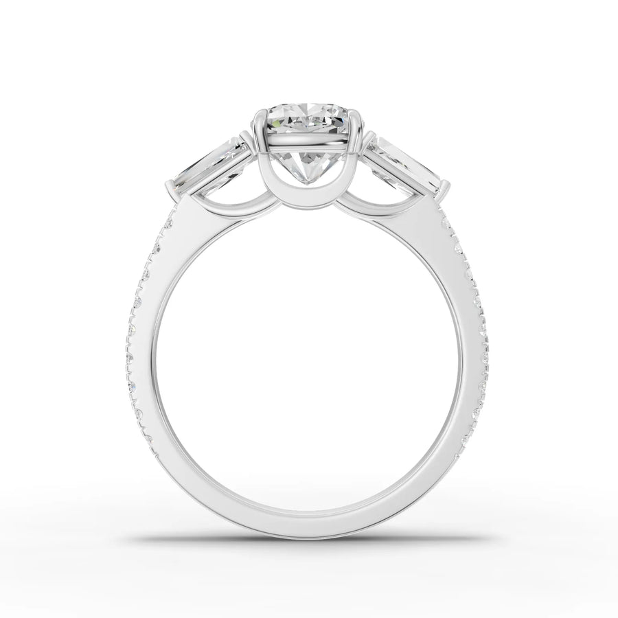 Cushion trinity lab-grown ring white gold close-up