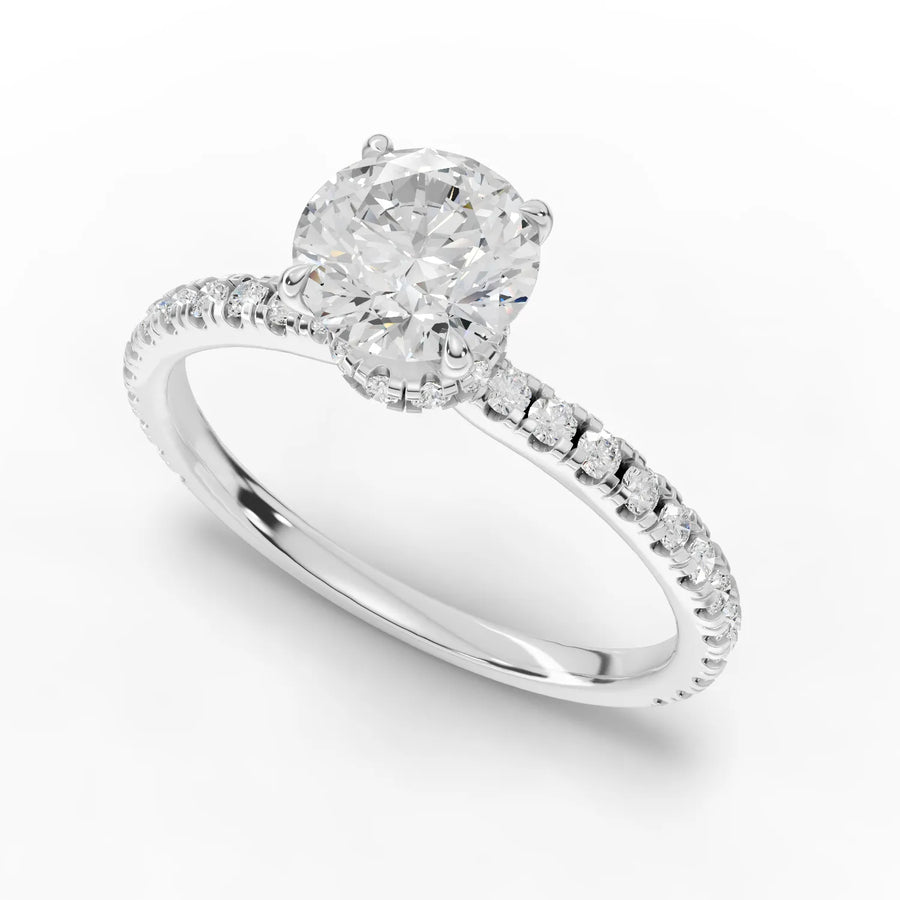 Round diamond band ring white gold angle