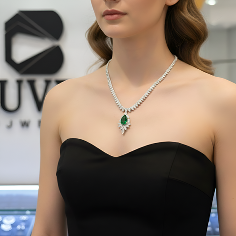 Lab-Grown Diamond Necklace with Emerald Pear Drop