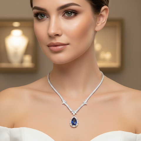 قلادة من الألماس المصنّع في المختبر مع قلادة على شكل كمثرى