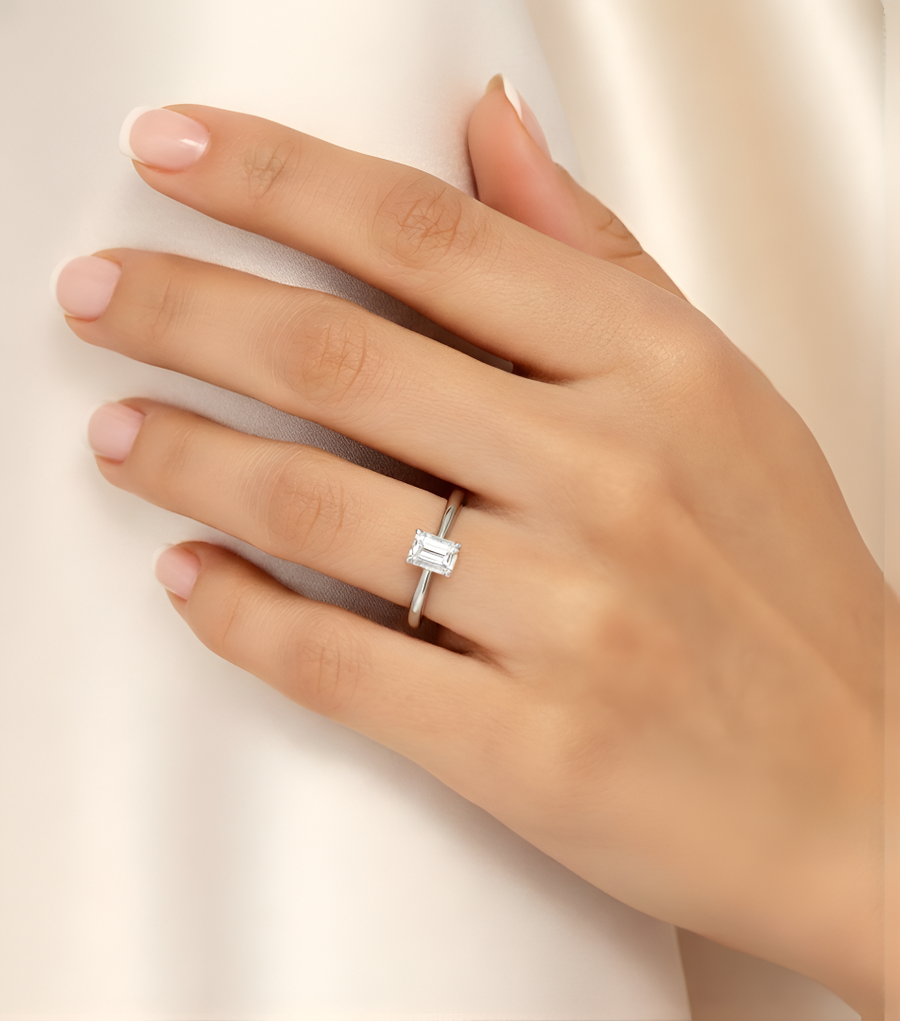 1.00 CT emerald lab-grown diamond ring worn on model hand