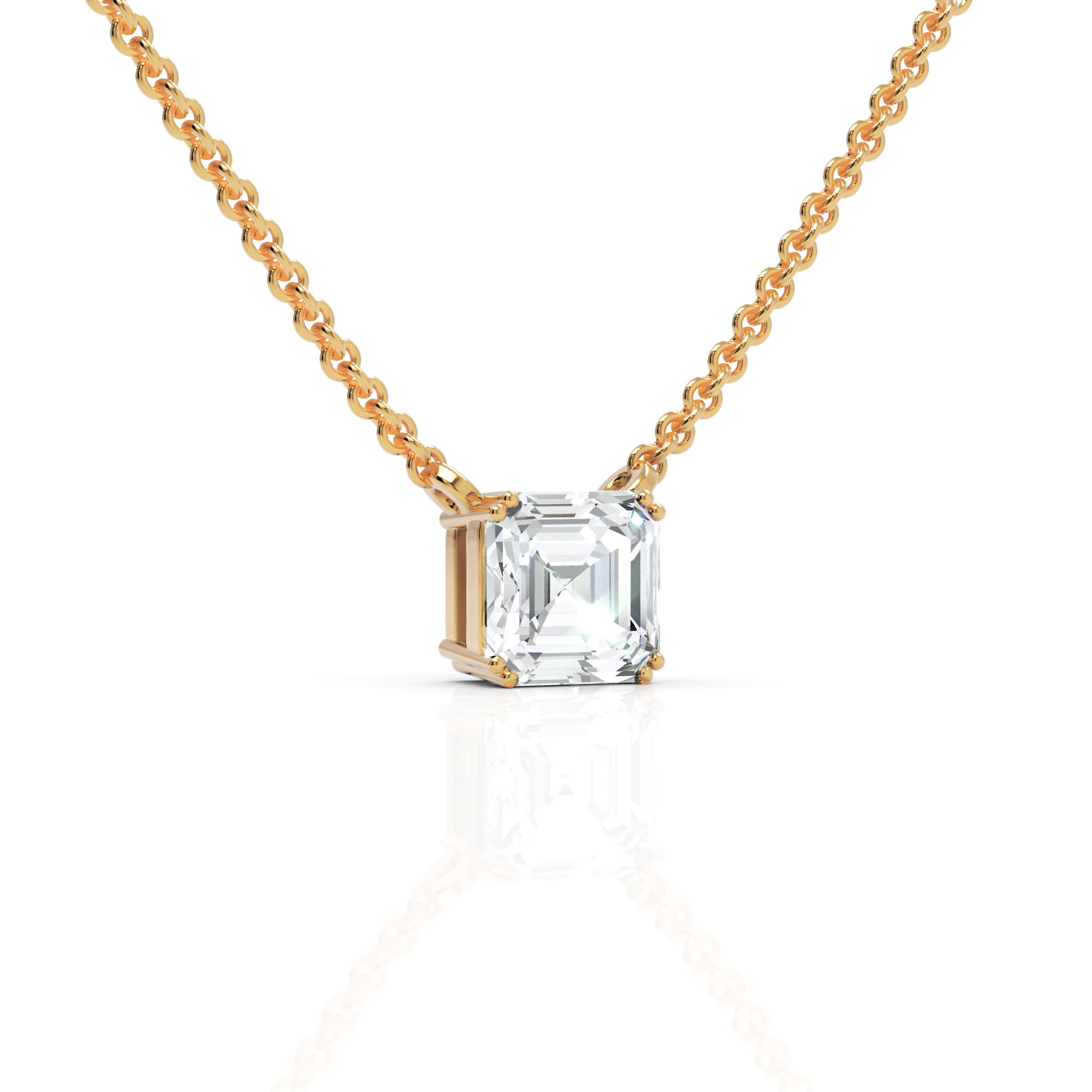 1 CT lab-grown Asscher cut diamond pendant yellow gold front view