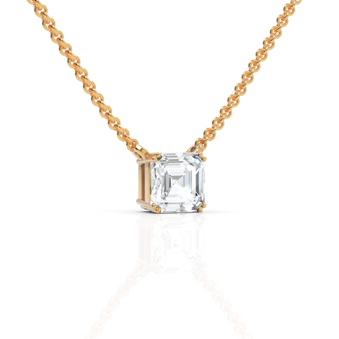 1 CT lab-grown Asscher cut diamond pendant yellow gold front view
