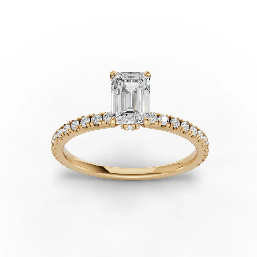 Yellow gold emerald pavé diamond ring
