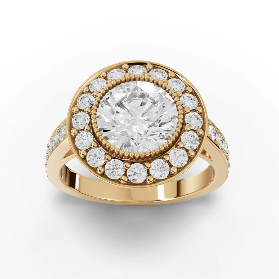 2.75 CT round lab-grown diamond ring yellow gold top view