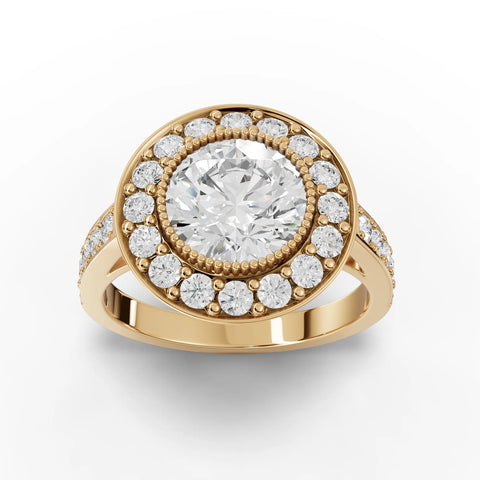 Round Lab Diamond Double Halo Engagement Ring · Pavé Band