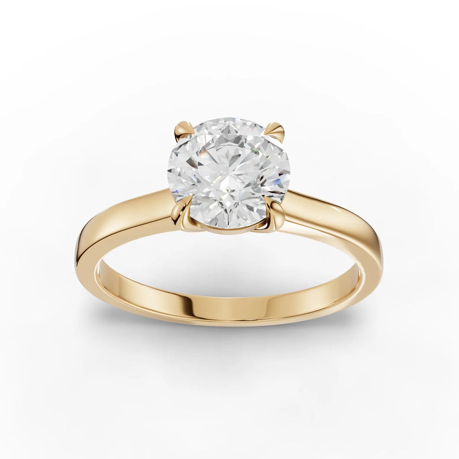 1 CT round lab-grown diamond ring yellow gold top view